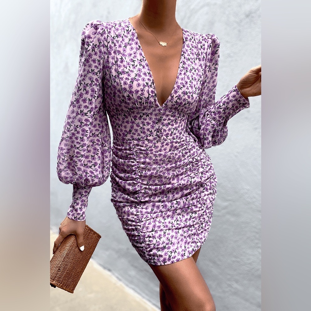 Runaway the Label LIZBETH MINI DRESS - PURPLE FLORAL